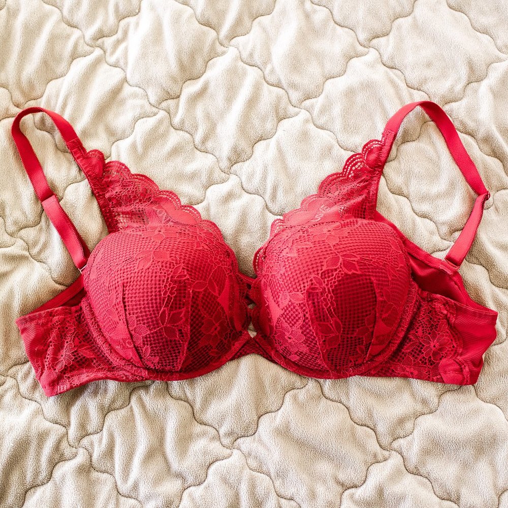 Torrid Curve Bra Push Up XO Plunge Love Heart Tattoo Lace Straight Back Sz 40C